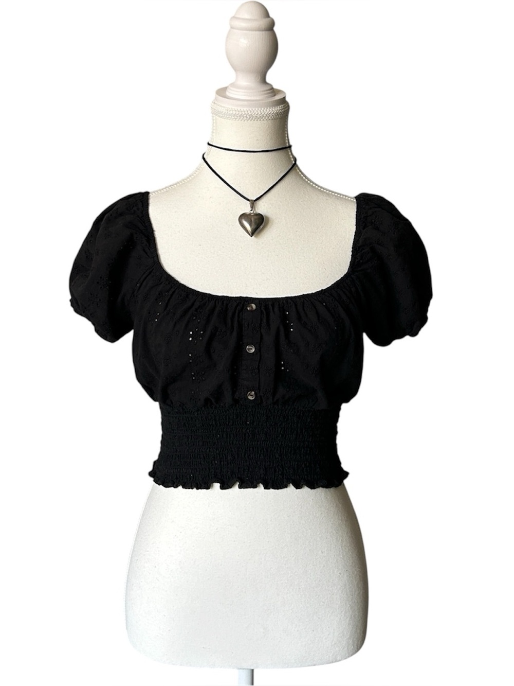 Y2K Coquette “Ambiance” Black Eyelet Ruffle Trim Crop Top